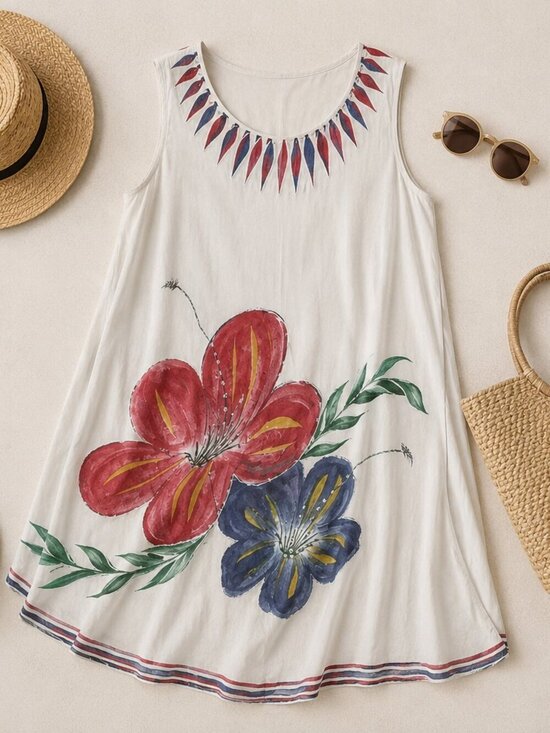 India Boutique Dresses & Skirts - India Boutique Handpainted Floral Sleeveless Dress One Size